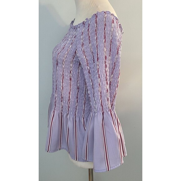 Candie's XL Purple Pop Stripe Smocked Marilyn Top Milk Maid Bell Sleeve Ruffle - Picture 3 of 12
